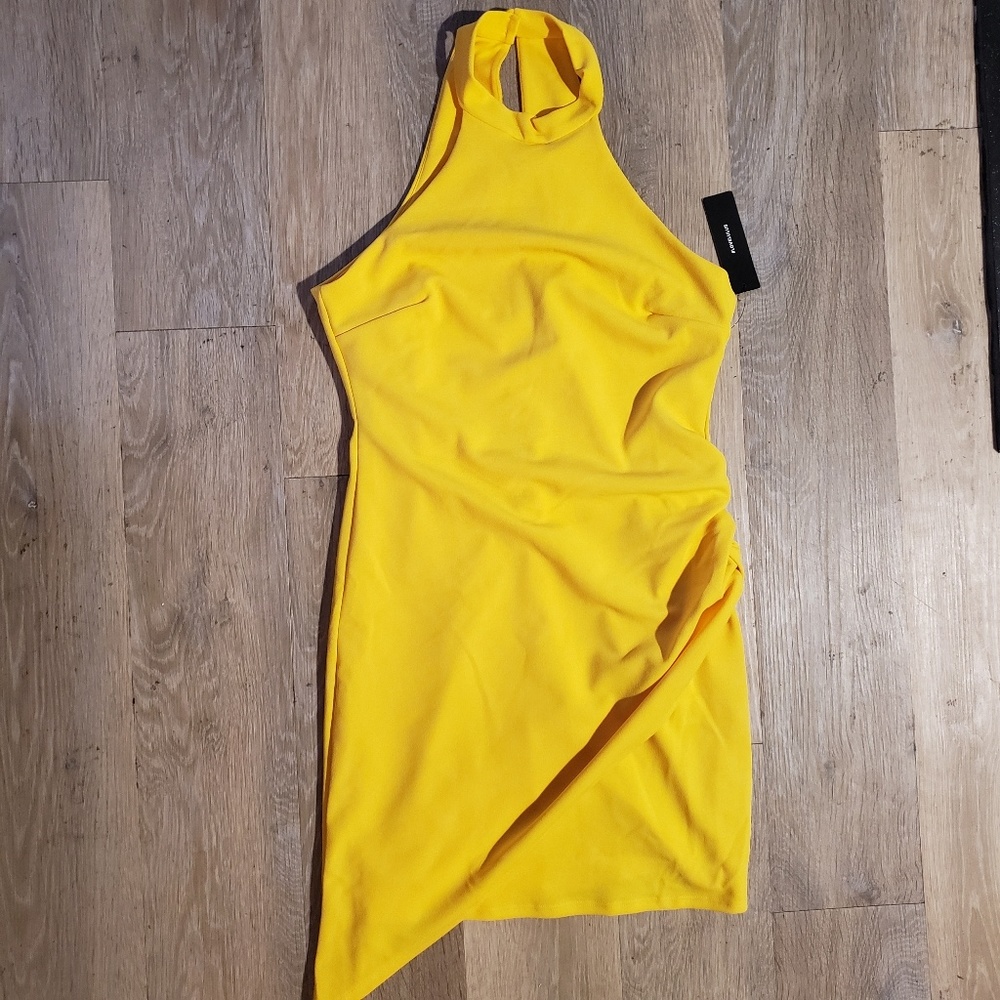 Lulus Yellow Ruched Bodycon Halter Dress - Picture 5 of 5